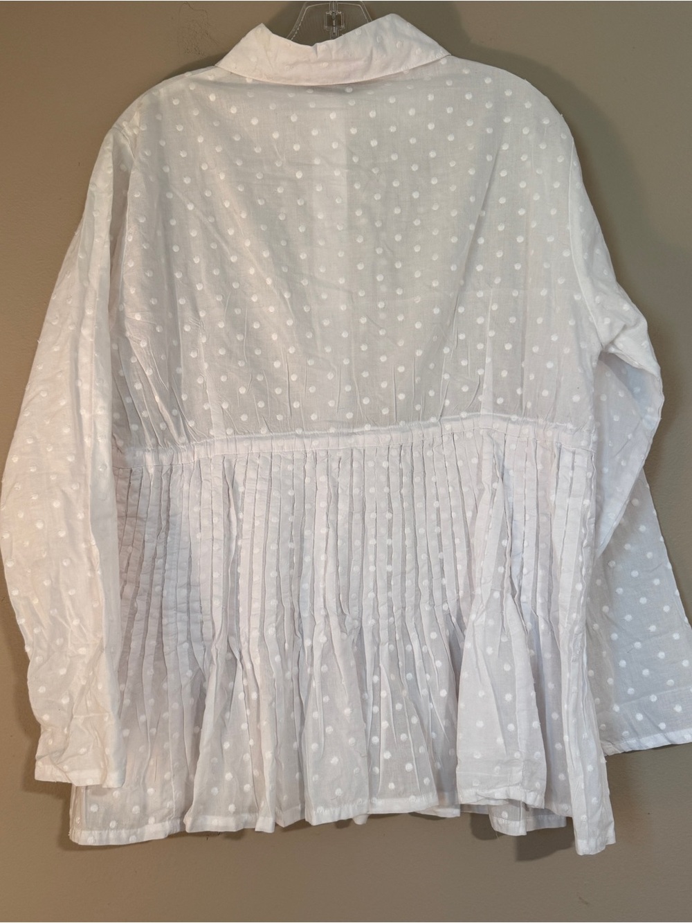 Krista Larson large white button down blouse polka dot adjustable one size - Picture 6 of 8